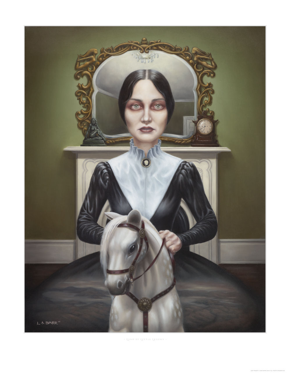 woman riding a rockinghorse