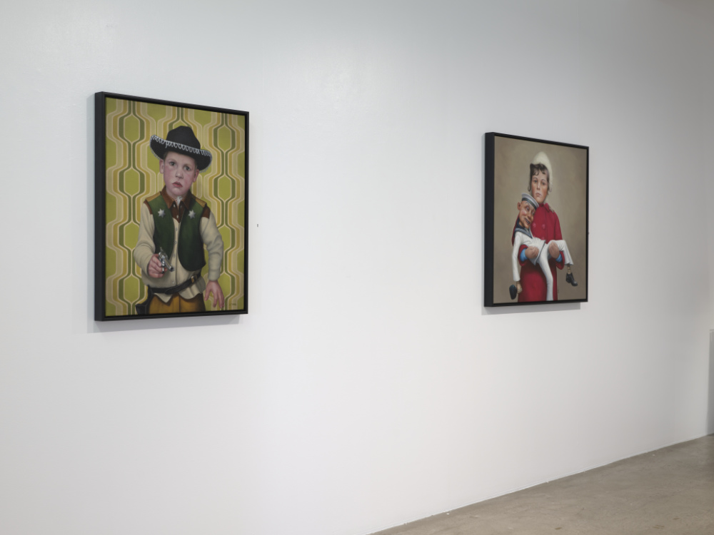 Painting of boy playing a cowboys in the 60's