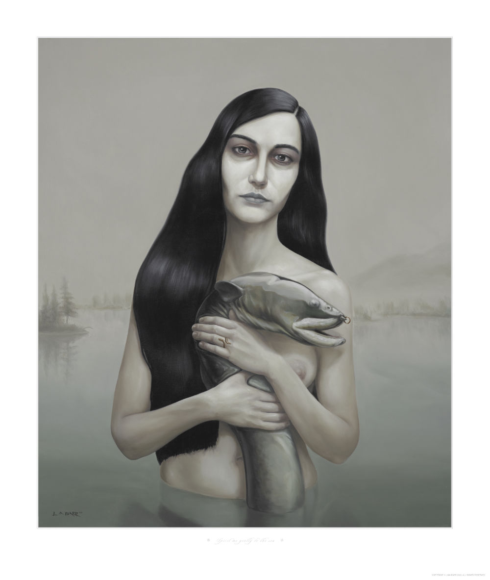Woman standing in the water with eel 